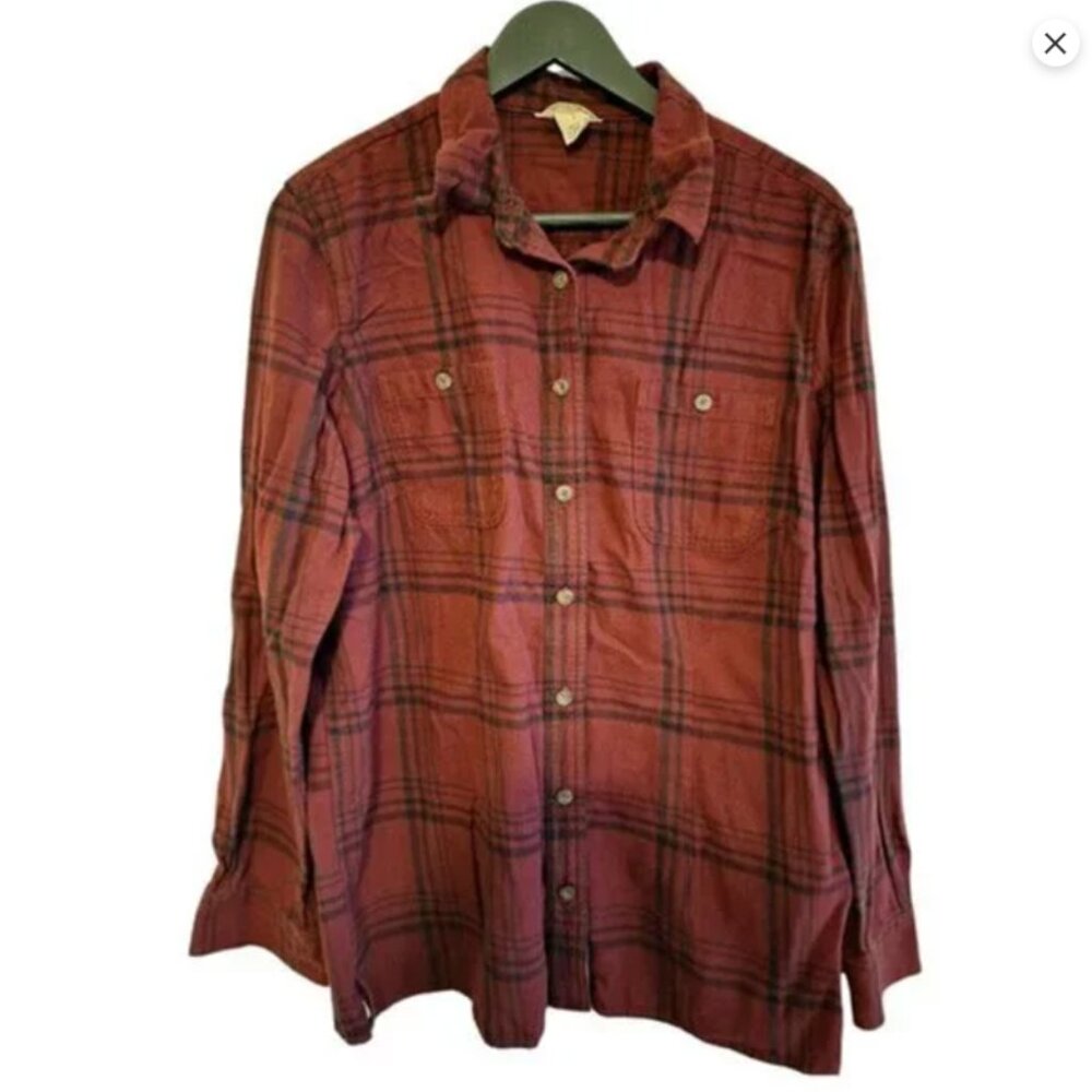 Women's Women's Free Swingin' Flannel Shirt Red/Orange Plaid, Women's Large